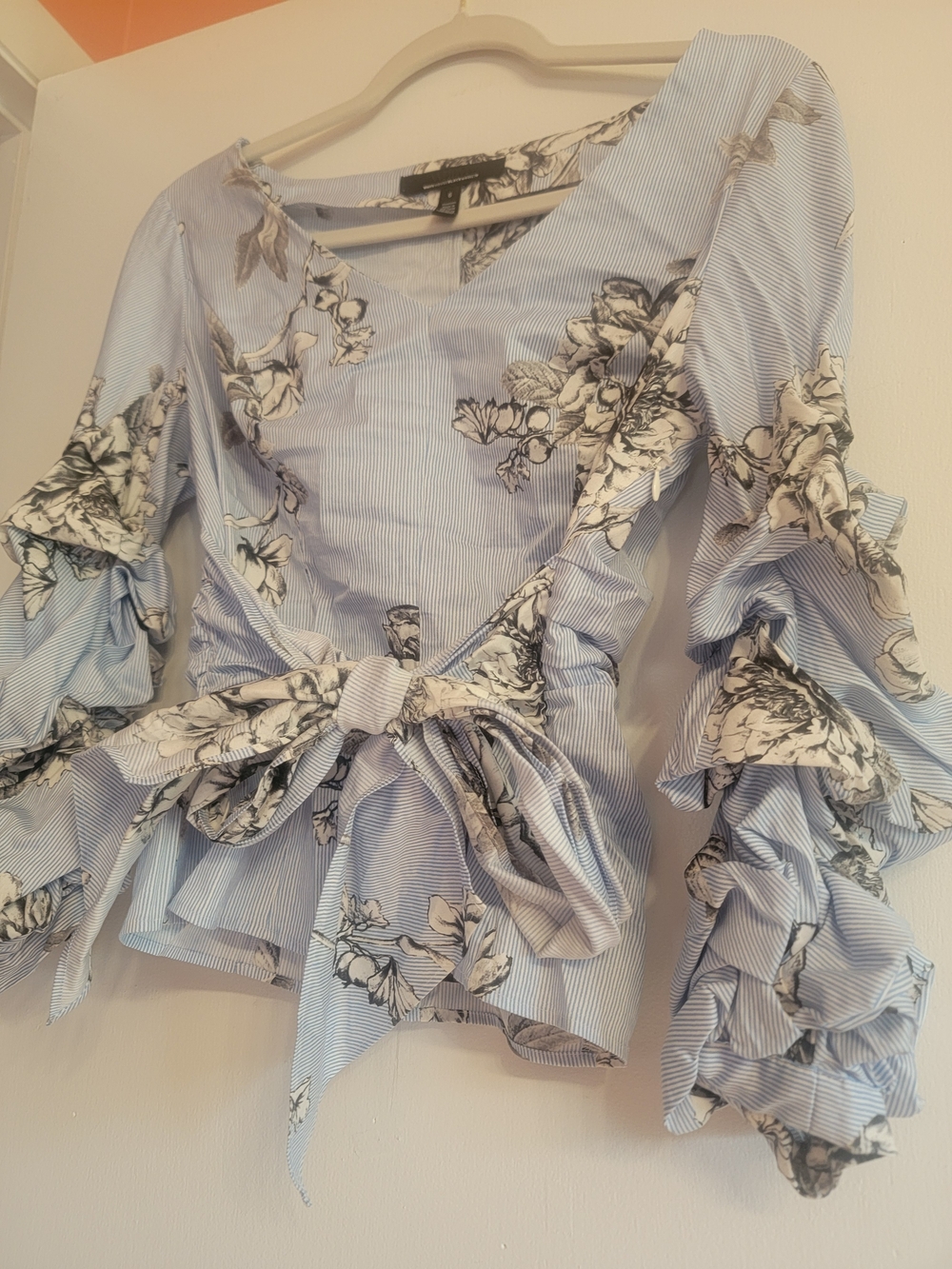 WHBM Floral Ruffle Tie-Waist Blouse - Picture 2 of 3
